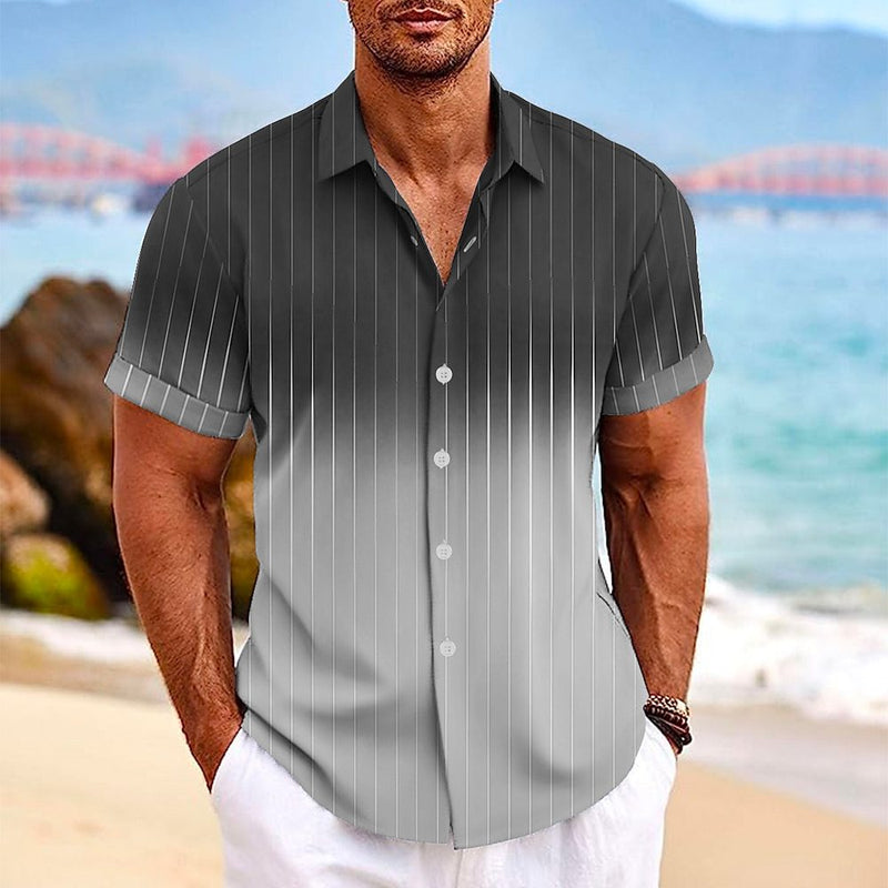 Cross-border men's shirt linen shirt gradient pattern printing outdoor street short-sleeved fashion casual shirt