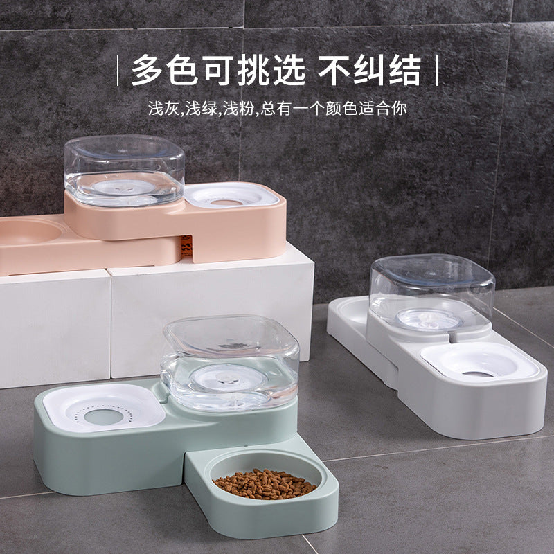 Pet feeder double bowl two-in-one square drinking water automatic feeder drinking cat dog rice bowl cat bowl