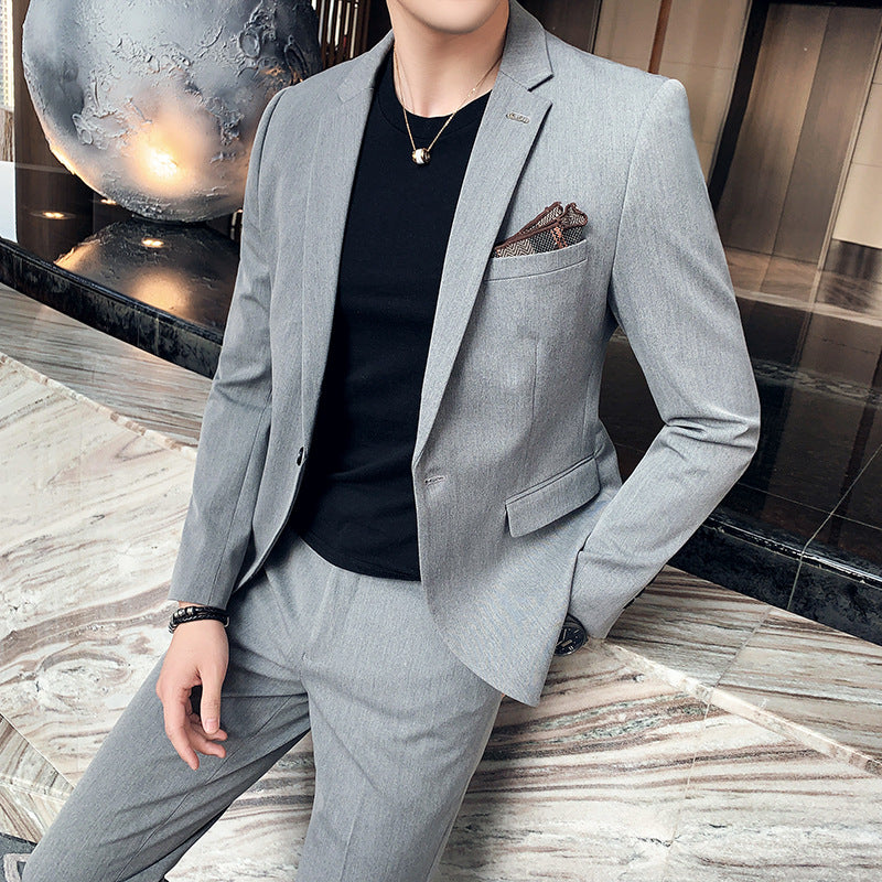 Large size suit Korean style one-button white coat business casual two-piece groom's dress men's suit suit