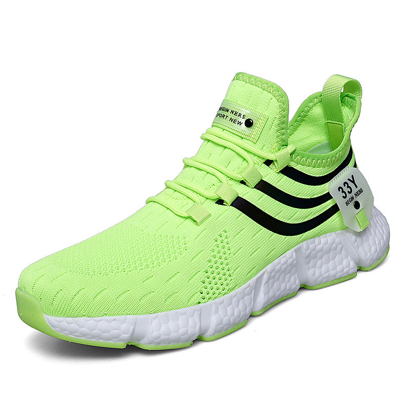 2023 cross-border running shoes men's soft sole men's and women's flying woven mesh sports shoes men's breathable popcorn sole men's shoes aliexpress