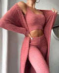 Real shots in stock! 2020 European and American new sexy V-neck plush short vest and trousers three-piece set for women
