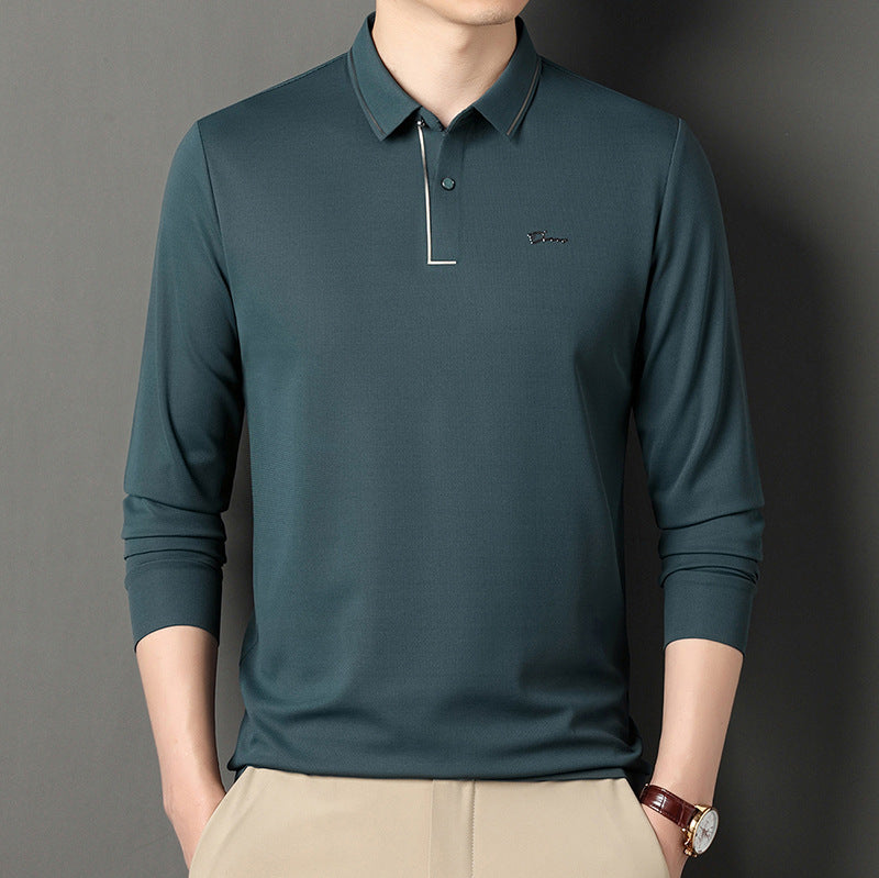 Live e-commerce ice silk men's long-sleeved T-shirt middle-aged dad wear thin top lapel seamless bottoming POLO shirt