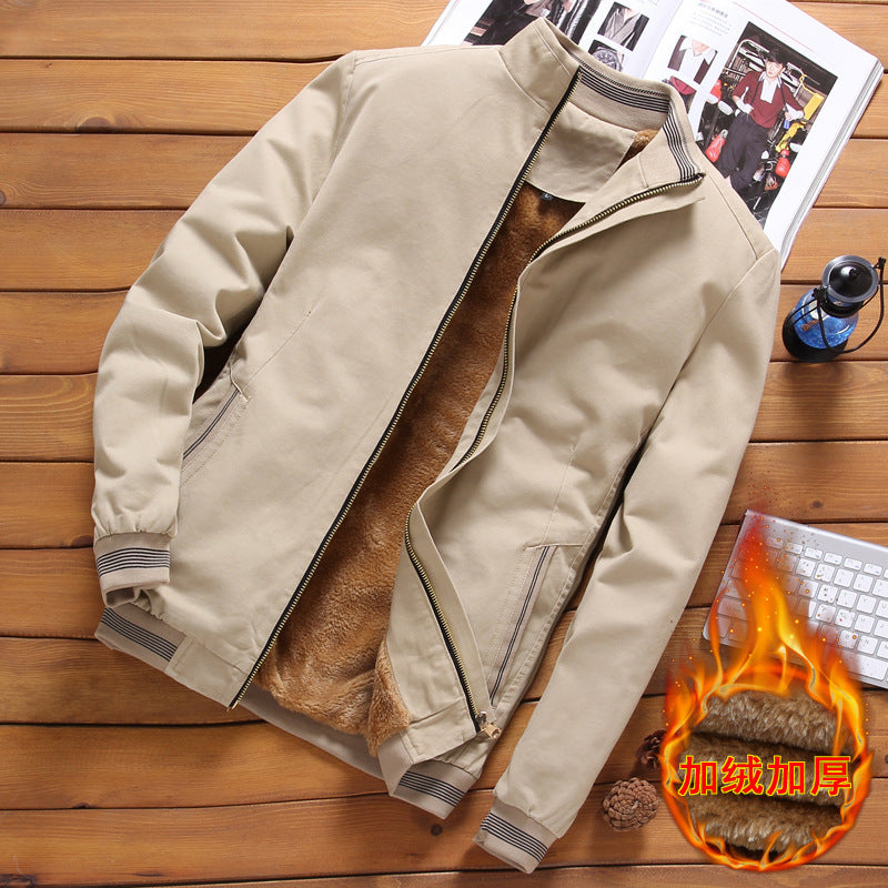 Cross-border supply 2022 winter new men's jacket plus velvet thick Korean version of the slim men's jacket stand collar men's trend