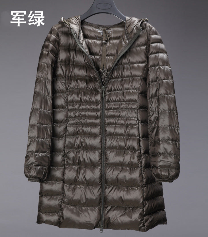 Cross-border women's clothing autumn and winter hooded down jackets plus size light and thin slim-fit mid-length women's jacket S-7XL
