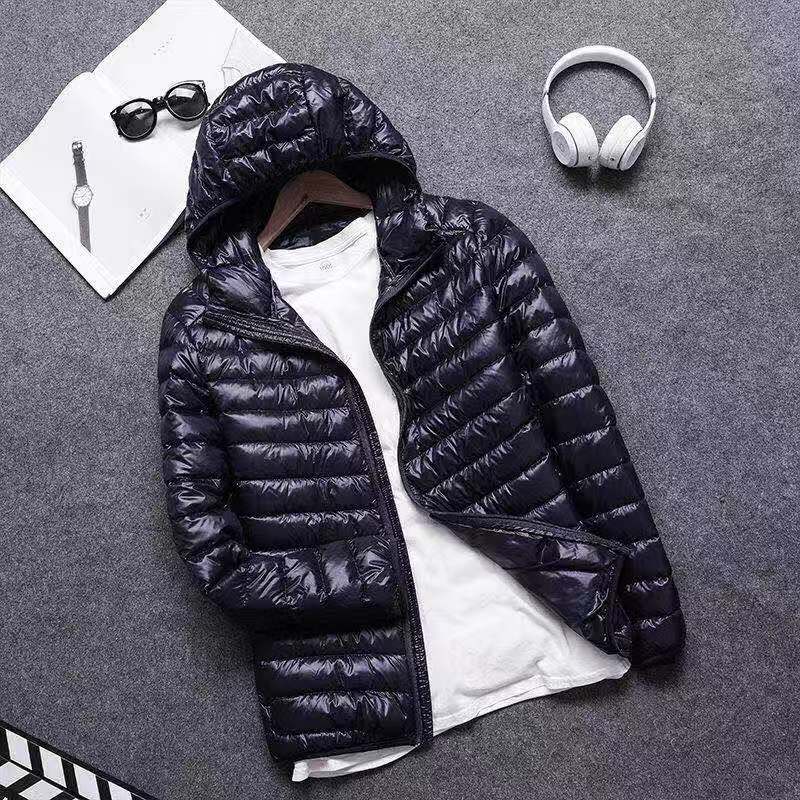 Foreign trade men's light down padded jacket men's winter Korean version slim hooded stand-up collar solid color warm padded jacket men