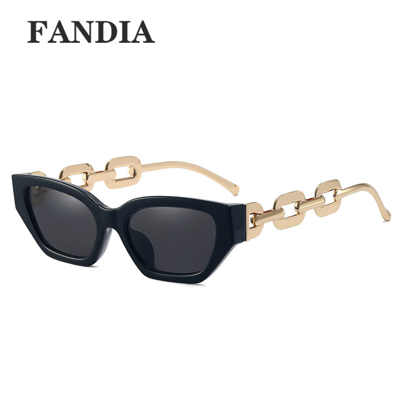 95307 European and American cross-border new trend small frame sunglasses personality chain temples tide shot sunshade sunglasses female