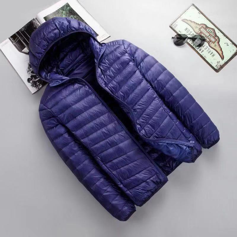 Foreign trade men's light down padded jacket men's winter Korean version slim hooded stand-up collar solid color warm padded jacket men