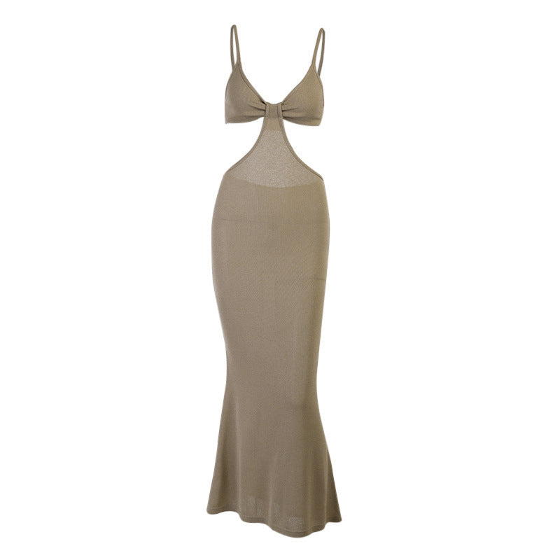 Hollow backless suspender dress European and American fashion spring sexy temperament elegant slim long skirt wholesale foreign trade