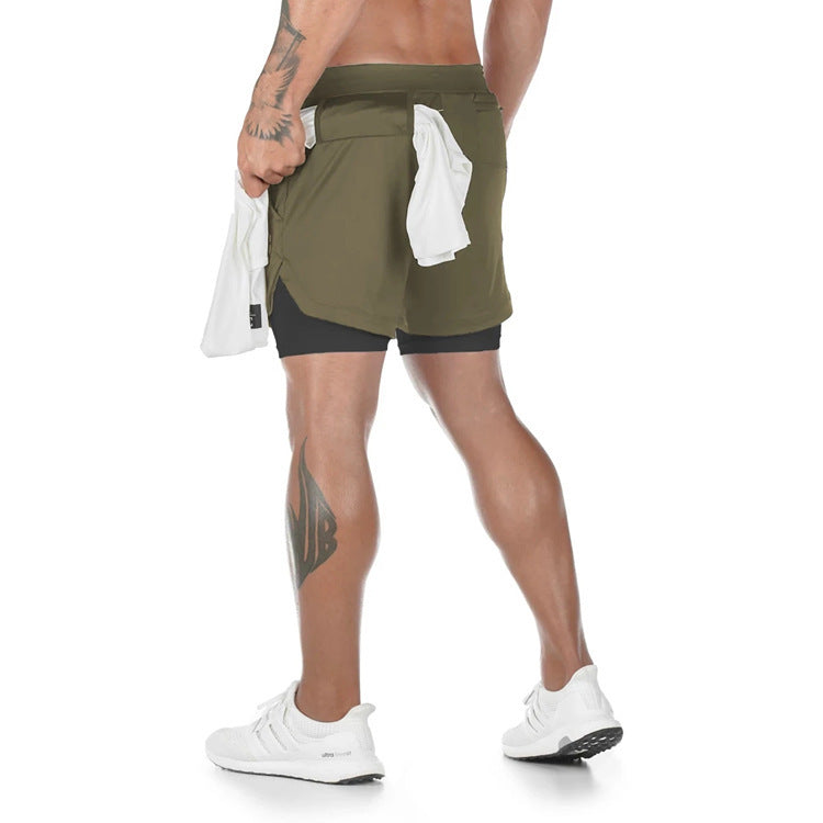 Cross-border summer sports shorts men's double-layer quick-drying breathable squat jogging exercise casual pants basketball five-point pants