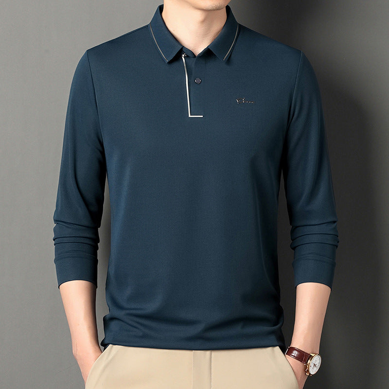 Live e-commerce ice silk men's long-sleeved T-shirt middle-aged dad wear thin top lapel seamless bottoming POLO shirt