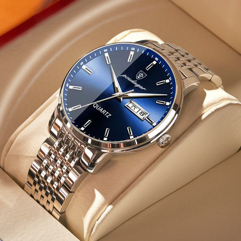 Swiss brand dual calendar men's watch waterproof luminous ultra-thin quartz watch live broadcast foreign trade hot model dropshipping
