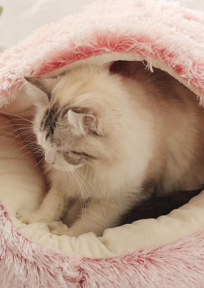 Crystal velvet warm round half-pack cat litter pet kennel deep sleep plush round nest sleeping bag semi-closed cat litter