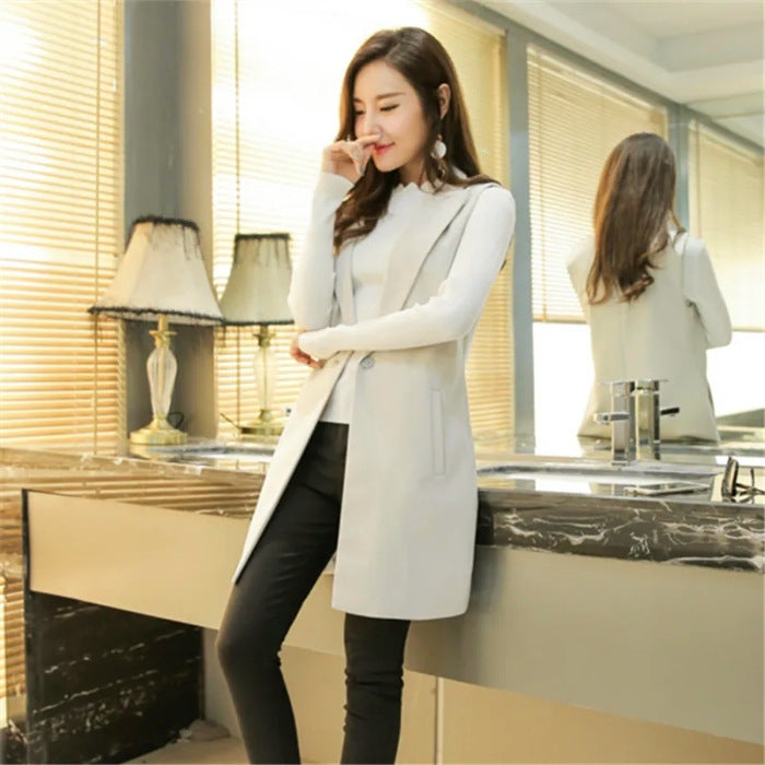 2023 Spring and Autumn Fashion Women's Vest Mid-Length Suit Vest Slim Fit Korean Style Sleeveless Waistcoat