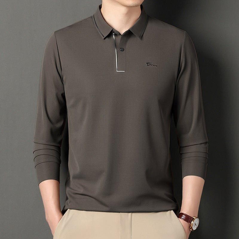 Live e-commerce ice silk men's long-sleeved T-shirt middle-aged dad wear thin top lapel seamless bottoming POLO shirt