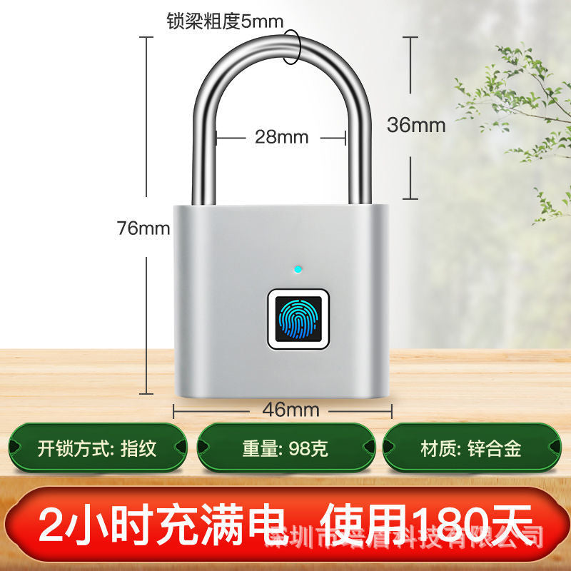 Fingerprint lock padlock small home waterproof password cabinet lock student dormitory large rainproof door anti-theft door lock