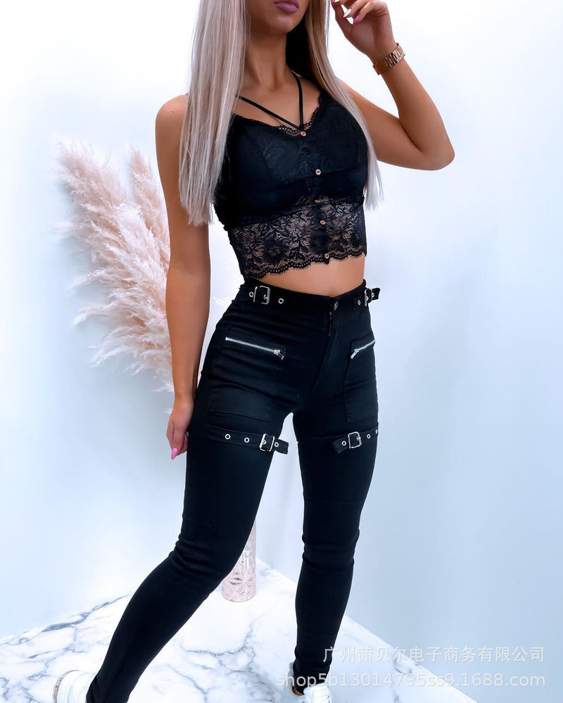 Spot foreign trade 2021 Europe and the United States new black slim trousers