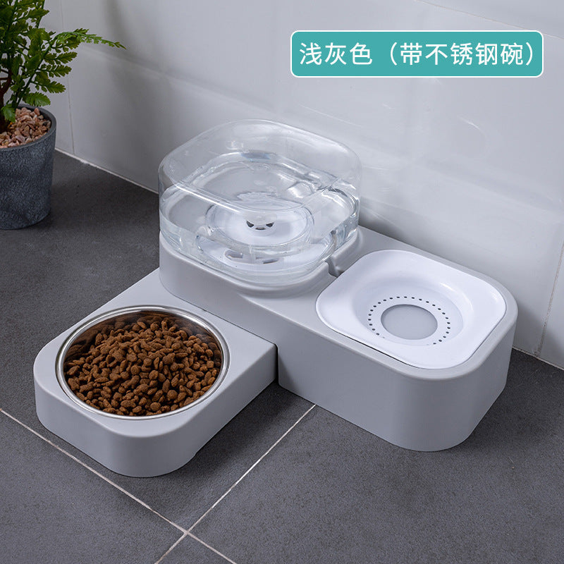 Pet feeder double bowl two-in-one square drinking water automatic feeder drinking cat dog rice bowl cat bowl