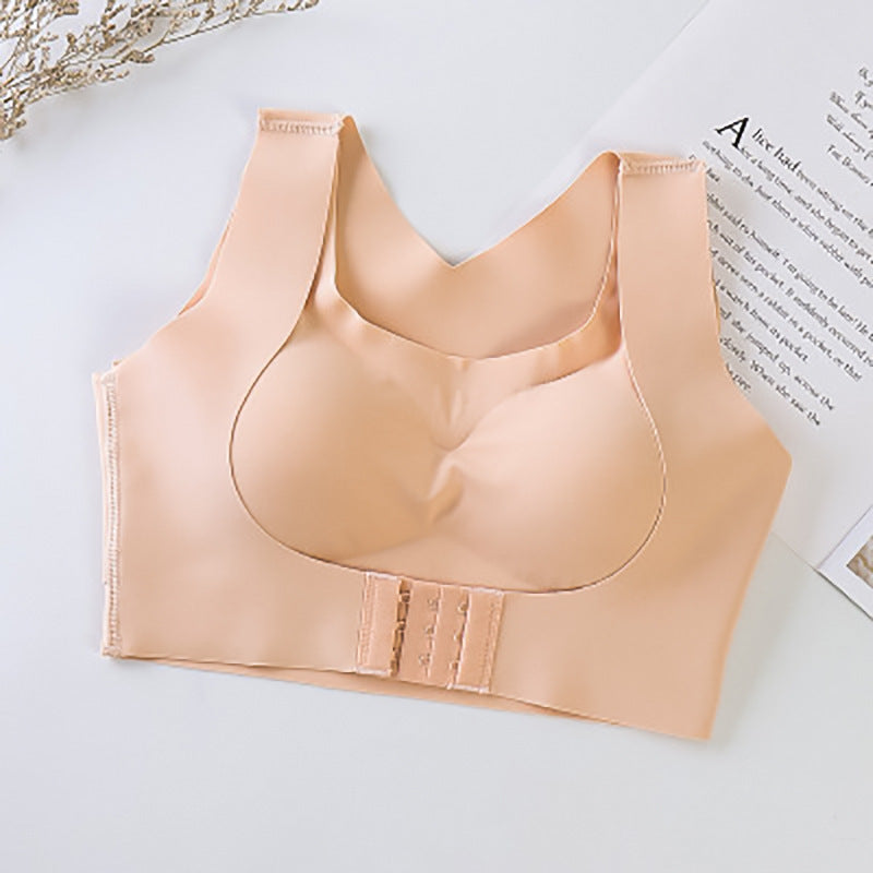Cross-border foreign trade underwear two-in-one invisible seamless correction hunchback good no steel ring front buckle gathering underwear women