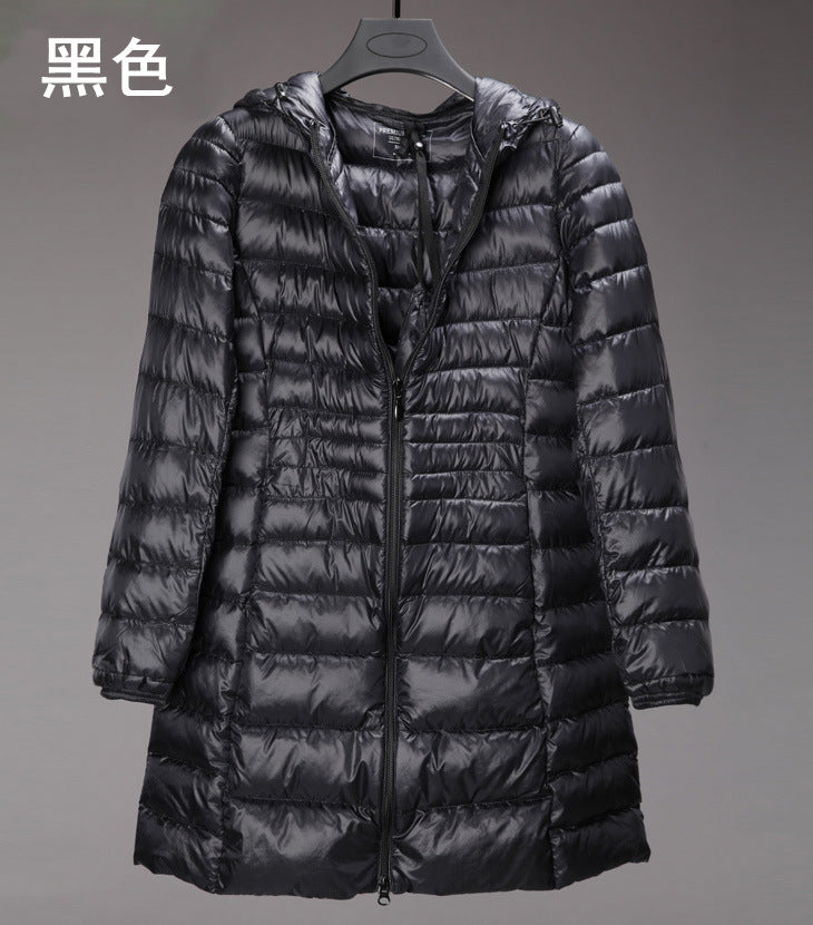 Cross-border women's clothing autumn and winter hooded down jackets plus size light and thin slim-fit mid-length women's jacket S-7XL