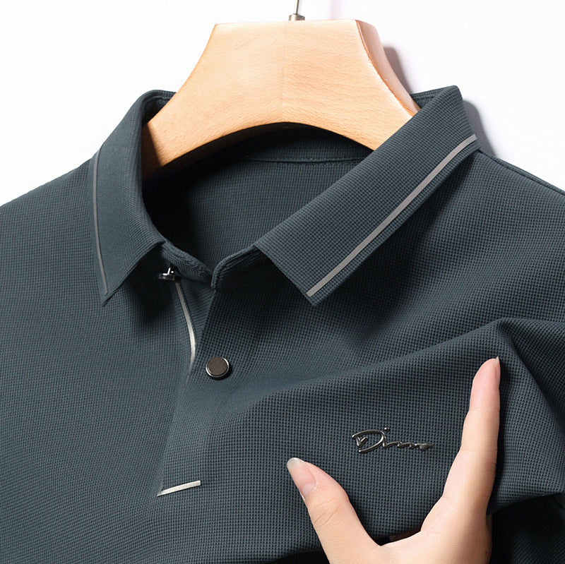 Live e-commerce ice silk men's long-sleeved T-shirt middle-aged dad wear thin top lapel seamless bottoming POLO shirt