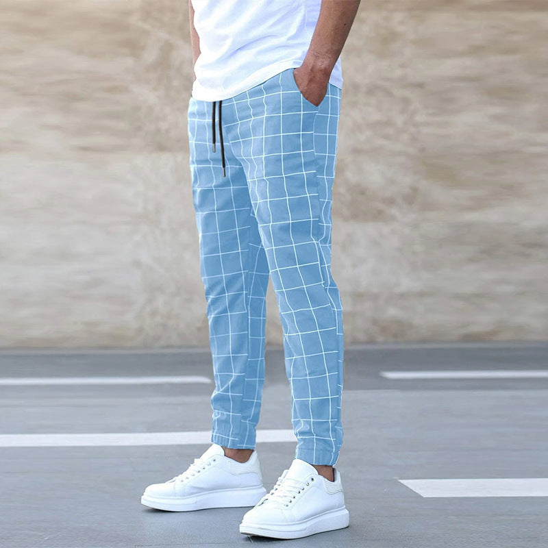 2024 New European and American Amazon Street Fashion Pants Plaid Casual Trousers Fashion Men's Casual Pants Drawstring Pants Wholesale