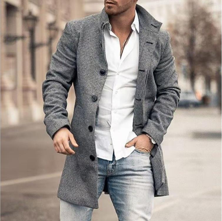 Plaid men's coat 2022 new product foreign trade wish coat European station Amazon windbreaker AliExpress wool wool wholesale