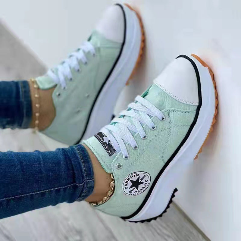 New spring low-top shoes for women thick-soled canvas shoes for women canvas spot platform bottom large size women's shoes