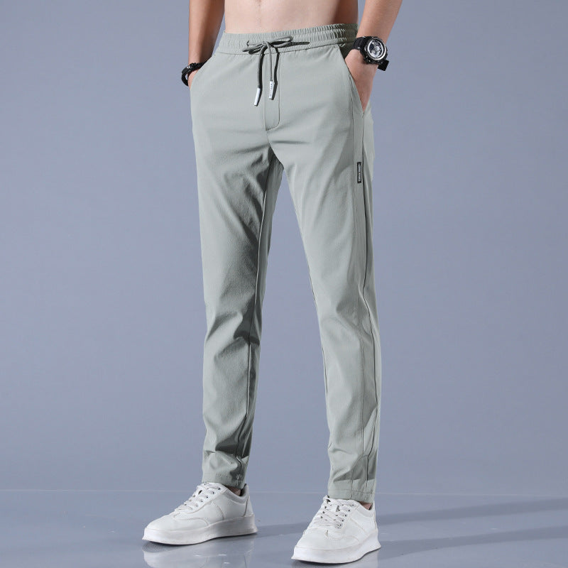 Ice Silk Pants Men's 2022 Summer New Black Label Thin Business Casual Pants Elastic Breathable Straight Sports Trousers