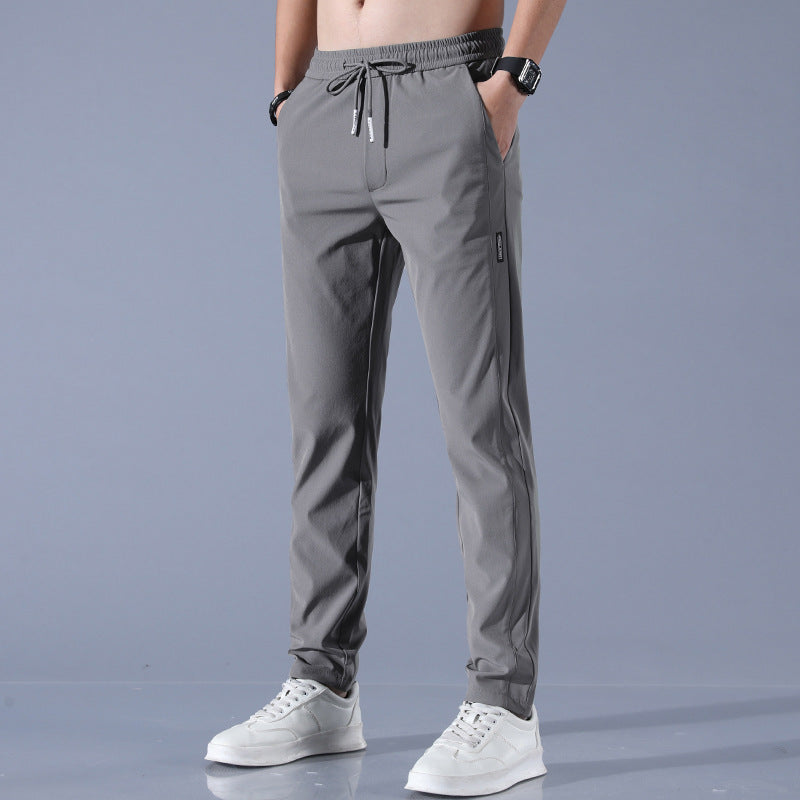 Ice Silk Pants Men's 2022 Summer New Black Label Thin Business Casual Pants Elastic Breathable Straight Sports Trousers