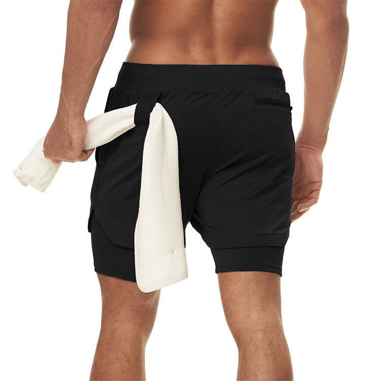 Cross-border summer sports shorts men's double-layer quick-drying breathable squat jogging exercise casual pants basketball five-point pants