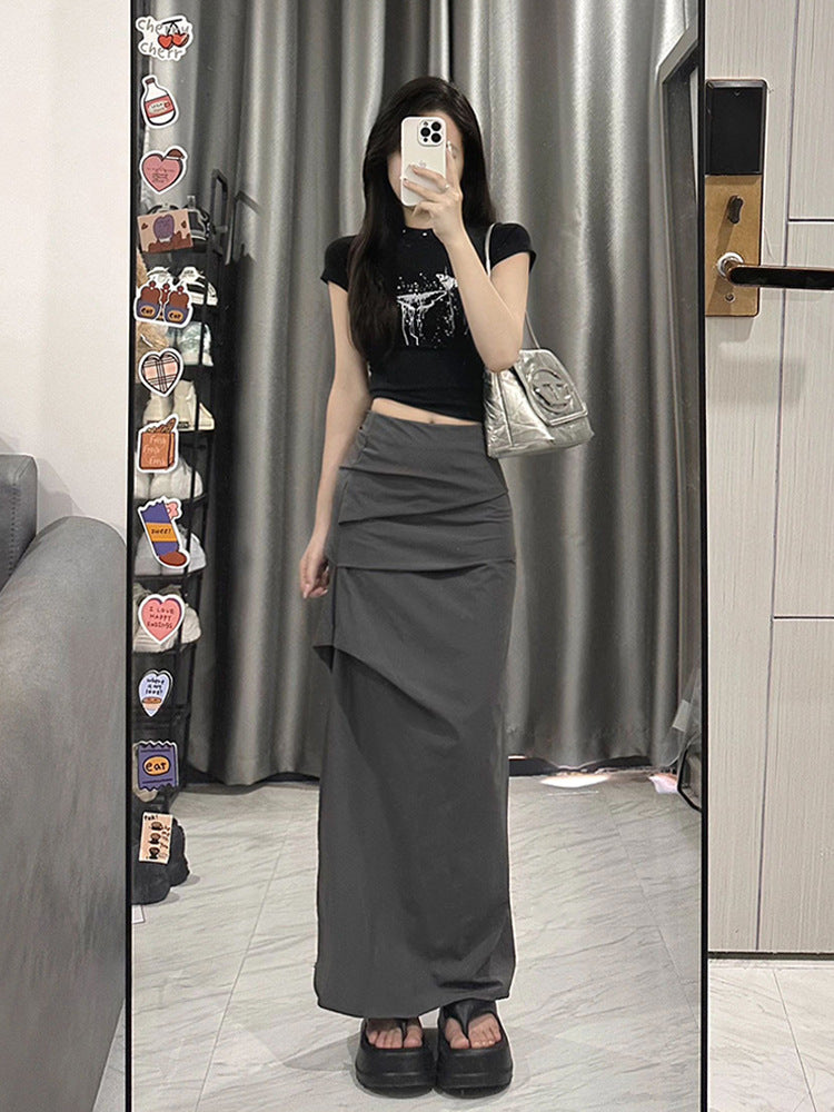 Gray workwear skirt for women, high waist, autumn new style, large size fat mm, hip covering, slimming, slit, mid-length hip-covering skirt