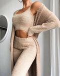 Spot real shot! European and American new sexy V-neck plush short vest and trousers three-piece suit women