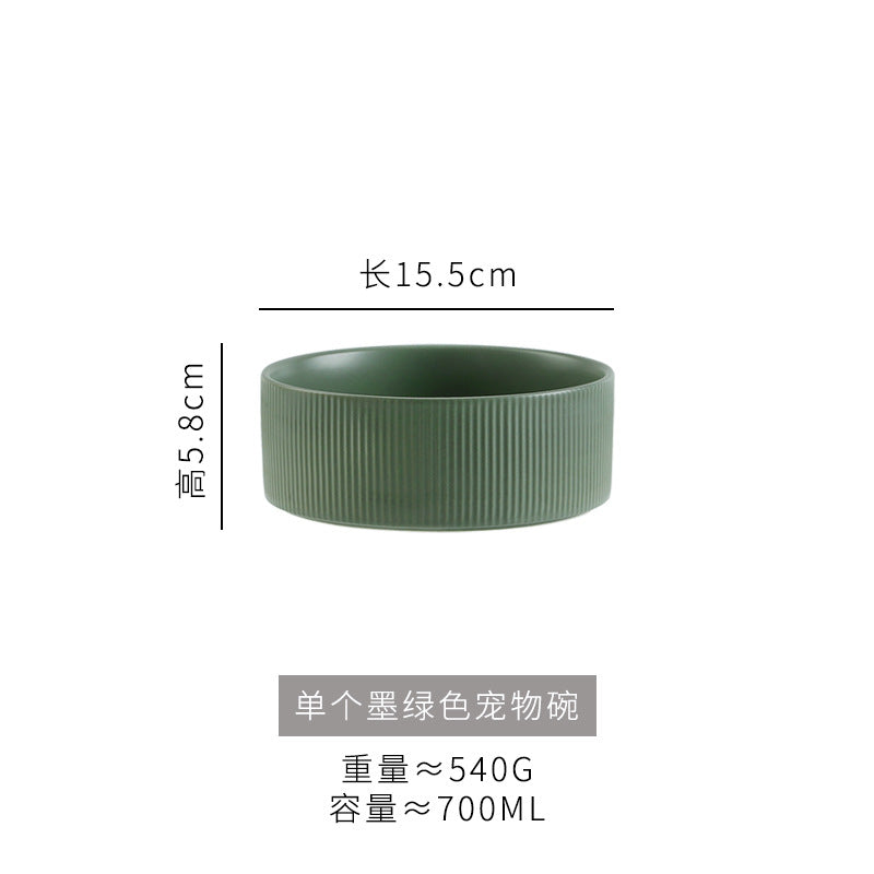 Ceramic pet bowl, simple cat and dog integrated wooden frame, double bowl, cat food bowl, anti-knock drinking bowl, cross-border wholesale