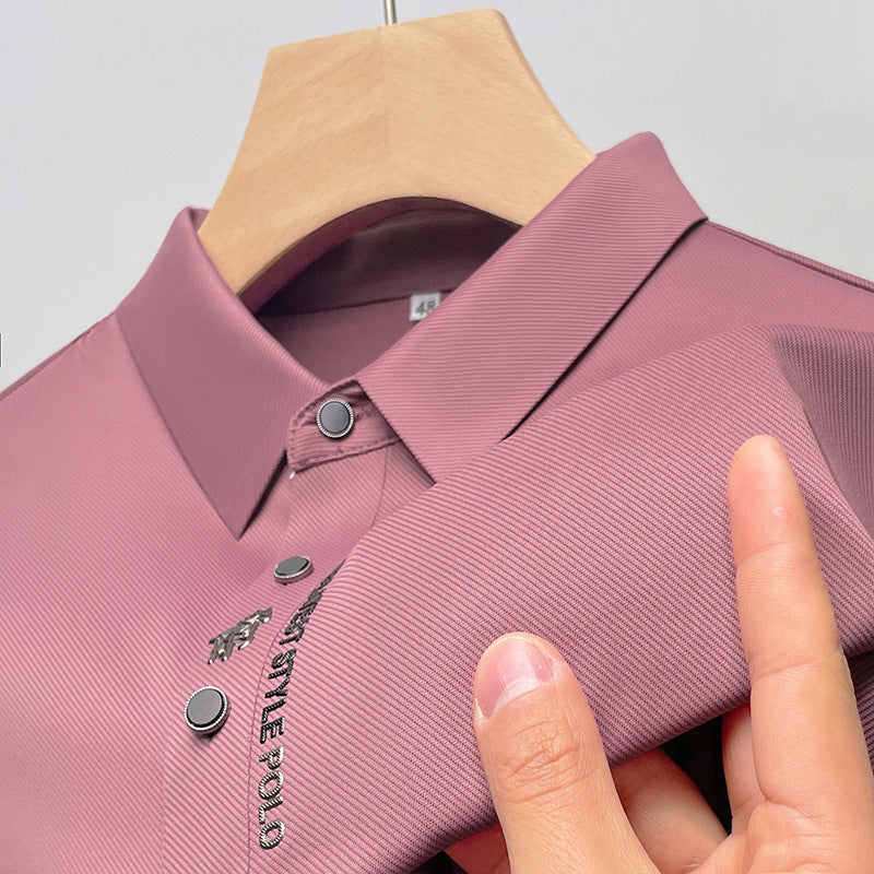 2023 new summer style men's young and middle-aged lapel seamless breathable fashionable short-sleeved T-shirt POLO shirt