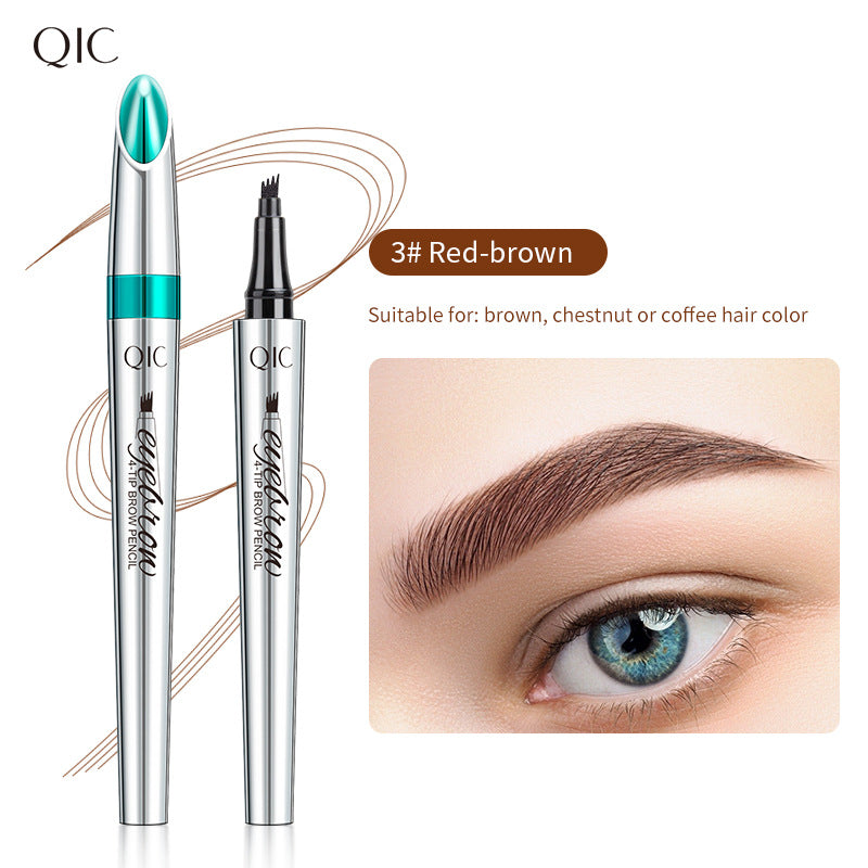 Wholesale QIC four-fork eyebrow pencil waterproof and non-fading simulation four-claw liquid wild water eyebrow pencil beauty makeup cross-border makeup