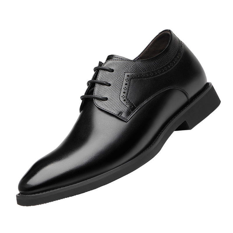 Business formal leather shoes men's pointed toe British casual shoes genuine leather inner height increase versatile trendy wedding shoes men's soft sole