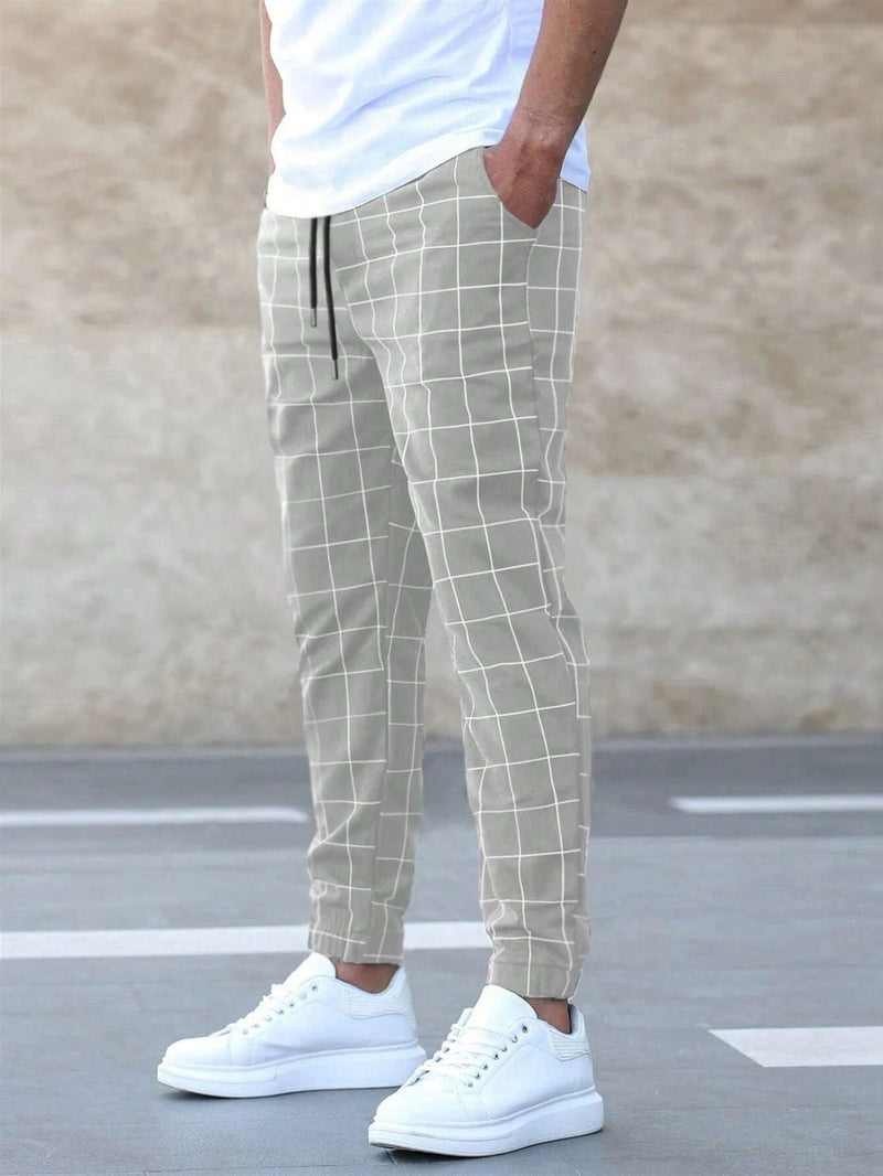 2024 New European and American Amazon Street Fashion Pants Plaid Casual Trousers Fashion Men's Casual Pants Drawstring Pants Wholesale