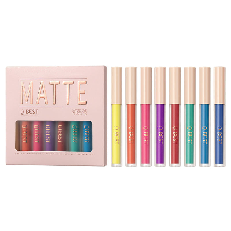 QIBEST Matte Liquid Eyeshadow Mist Modify Face Nude Earth Color Three-dimensional Eye and Cheek Dual-use Set