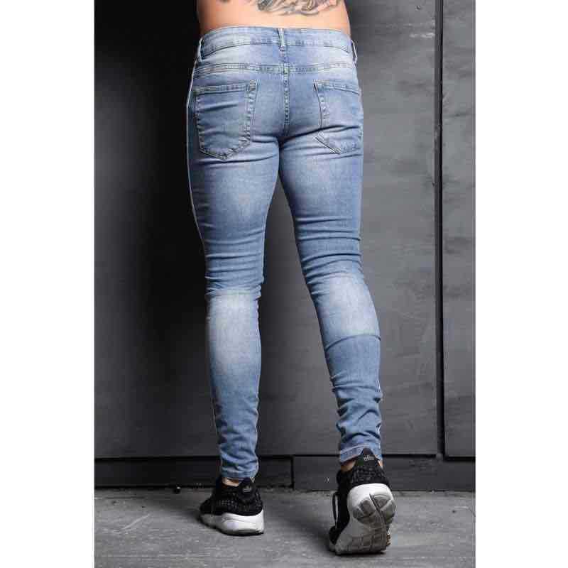 European and American fashion small-footed jeans men wish new trendy knee-holes explosive denim small-footed pants