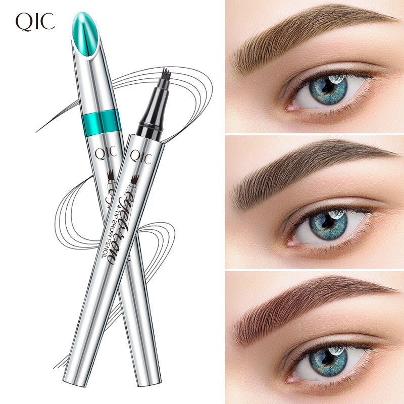 Wholesale QIC four-fork eyebrow pencil waterproof and non-fading simulation four-claw liquid wild water eyebrow pencil beauty makeup cross-border makeup