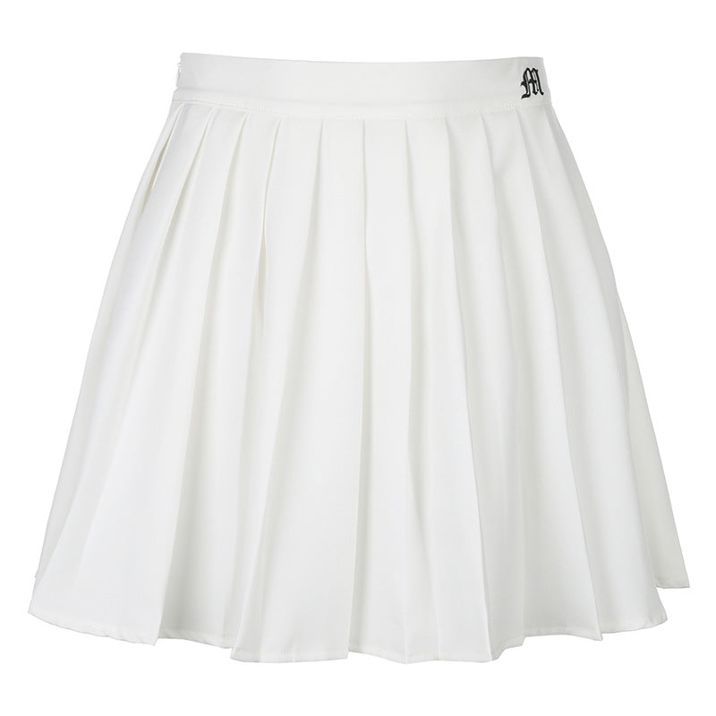 2021 summer European and American style foreign trade women's new style letter embroidery high waist thin pleated skirt casual skirt short skirt