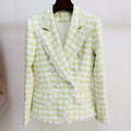 Spot 2022 new temperament women's jacket lion buckle houndstooth woolen loose beard edge slim suit jacket