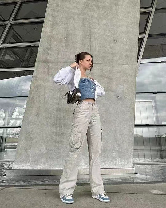 2023 Cross-border Summer New Casual Versatile Army Green Overalls Hot Girls High Waist Slim Pants Women's Trendy