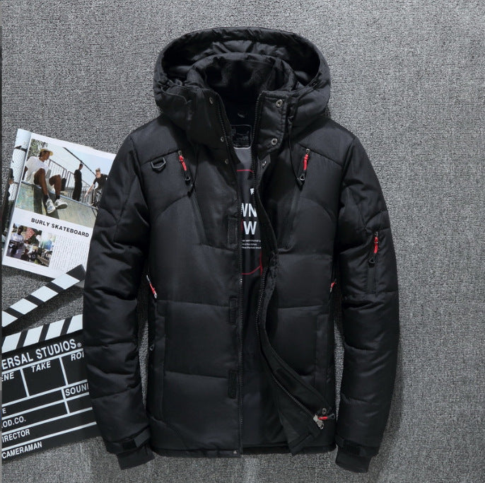 Cross-border hot selling men's winter outdoor warm thick sports cotton jacket containing white duck down youth fashion
