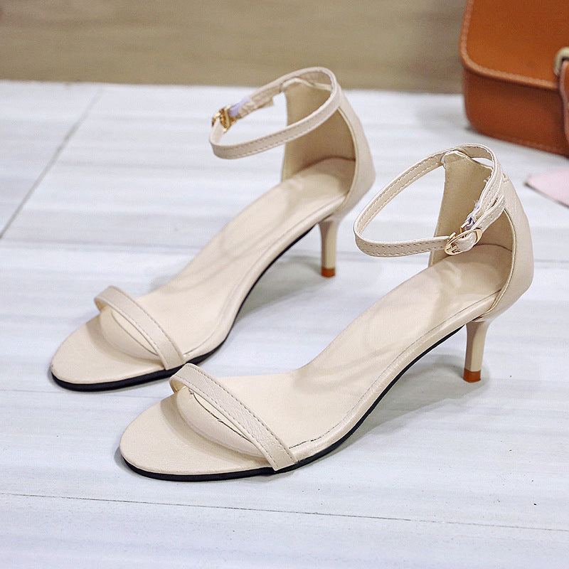 High-heeled sandals women's European and American style 2022 summer new fashion simple thin-heeled one-piece open-toe sandals