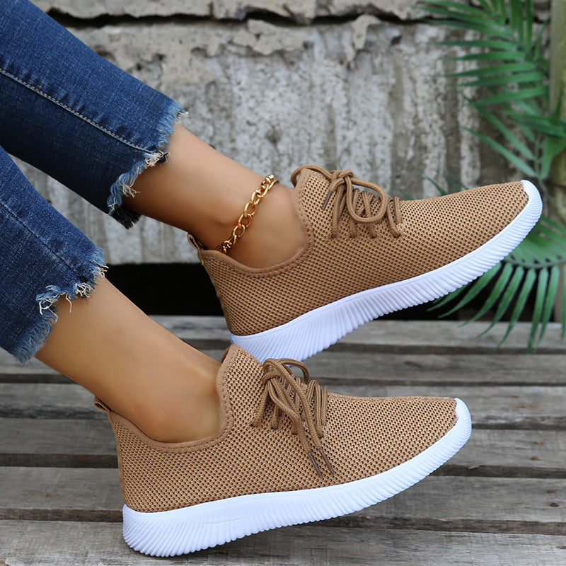 2022 new spring, summer and autumn all-match women's single shoes flat soft sole shoes Korean version trend casual flying woven sports running shoes