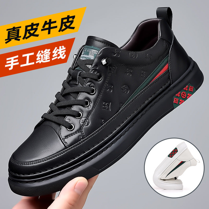 Men's shoes 2023 autumn new British fashion genuine leather casual white shoes men's trendy all-match slip-on sneakers