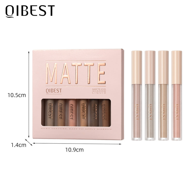 QIBEST Matte Liquid Eyeshadow Mist Modify Face Nude Earth Color Three-dimensional Eye and Cheek Dual-use Set
