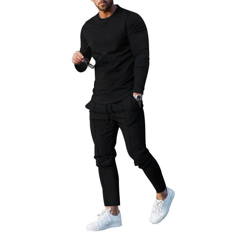 European goods foreign trade men's clothing suit spring and autumn style two-piece suit round neck long-sleeved T-shirt trousers suit men's autumn casual wear