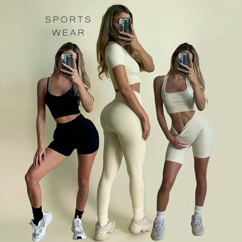 European and American cross-border fitness sports five-piece suit elastic quick-drying fitness vest running sports yoga clothing suit female